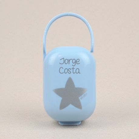 Cajita Portachupetes Azul-Estrella Plata Personalizada